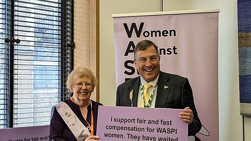 Martin Wrigley with WASPI supporter